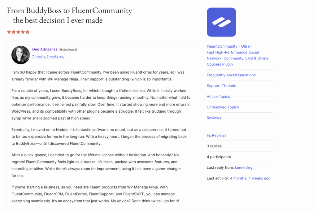 FluentCommunity review 3